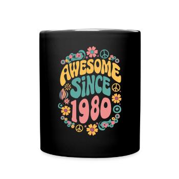 Awesome Since 1980 Flowers Hippie Born Year 1980 - Full Colour Mug - black - Front