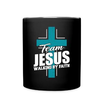 Team Jesus Walking By Faith Blue Cross - Full Colour Mug - black - Front