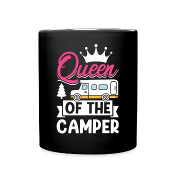 Camper Mom Funny Camping Queen of the Camper - Tasse einfarbig - Schwarz - Vorne
