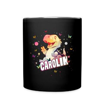 CAROLIN - Schöner MÄDCHEN Name mit süßem DINO - Tasse einfarbig - Schwarz - Vorne