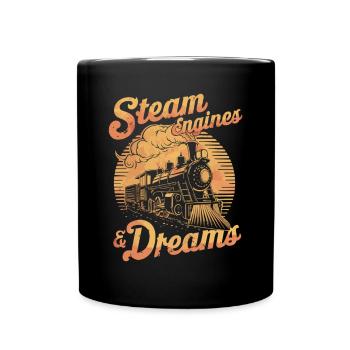 Steam Locomotives and Dreams: Trainspotter Train Railway - Full Colour Mug - black - Front