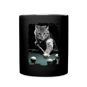 Katze spielt Billard Geschenk - Tasse einfarbig - Schwarz - Vorne
