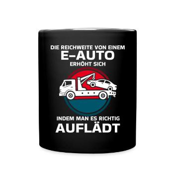 Elektroauto Laden Humor - Tasse einfarbig - Schwarz - Vorne