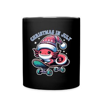 Kunst Weihnachten im Juli Axolotl auf Skateboard - Tasse einfarbig - Schwarz - Vorne
