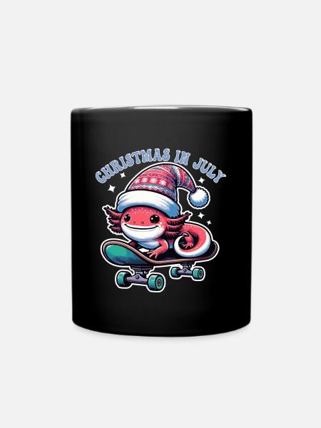 Kunst Weihnachten im Juli Axolotl auf Skateboard - Tasse einfarbig - Schwarz