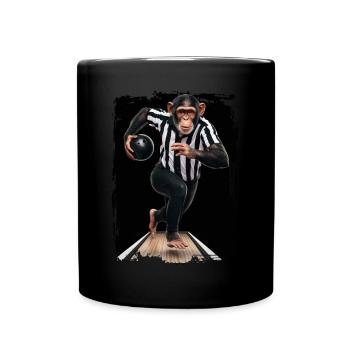 Schimpanse spielt Bowling Geschenk - Tasse einfarbig - Schwarz - Vorne