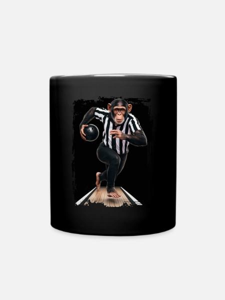 Schimpanse spielt Bowling Geschenk - Tasse einfarbig - Schwarz