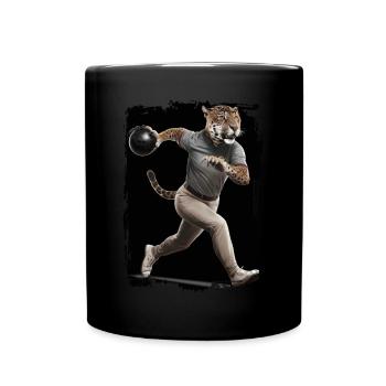 Jaguar beim Bowling Geschenk - Tasse einfarbig - Schwarz - Vorne