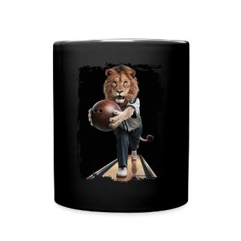 Löwe spielt Bowling Geschenk - Tasse einfarbig - Schwarz - Vorne