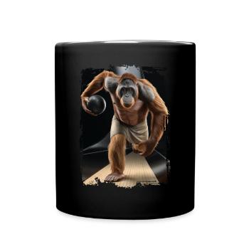 Orang-Utan spielt Bowling Geschenk - Tasse einfarbig - Schwarz - Vorne
