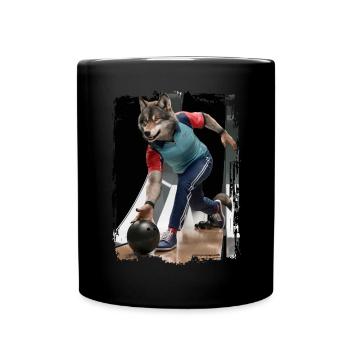 Wolf spielt Bowling Geschenk - Tasse einfarbig - Schwarz - Vorne