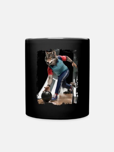 Wolf spielt Bowling Geschenk - Tasse einfarbig - Schwarz