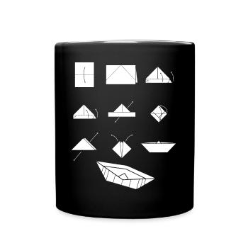 Papierschiffe falten Origami Papierboot - Tasse einfarbig - Schwarz - Vorne