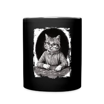 Katze spielt Puzzle Geschenk - Tasse einfarbig - Schwarz - Vorne