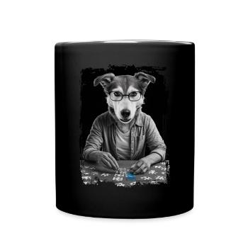 Hund spielt Puzzle Geschenk - Tasse einfarbig - Schwarz - Vorne