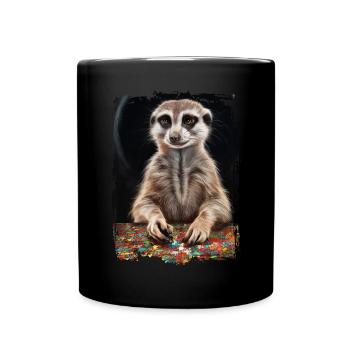 Erdmännchen spielt Puzzle Geschenk - Tasse einfarbig - Schwarz - Vorne