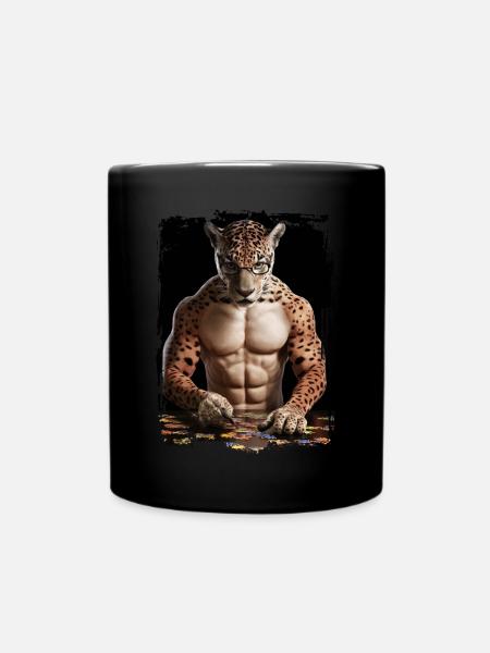 Jaguar spielt Puzzle Geschenk - Tasse einfarbig - Schwarz
