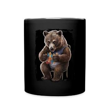 Grizzlybär spielt Puzzle Geschenk - Tasse einfarbig - Schwarz - Vorne