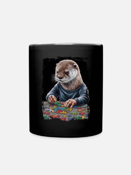 Otter spielt Puzzle Geschenk - Tasse einfarbig - Schwarz