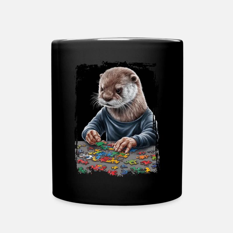 Otter spielt Puzzle Geschenk - Tasse einfarbig - Schwarz