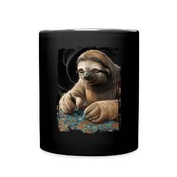 Faultier spielt Puzzle Geschenk - Tasse einfarbig - Schwarz - Vorne