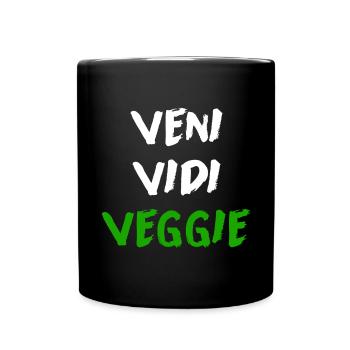 Veni Vidi Veggie Funny Vegetarian Slogan Shirt - Full Colour Mug - black - Front