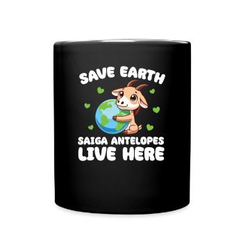 Save the Earth Saiga Antelope Live Here Earth Day - Full Colour Mug - black - Front