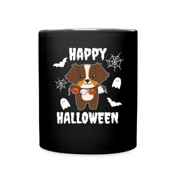 Australian Shepherd Happy Halloween Pumpkin Ghost - Full Colour Mug - black - Front