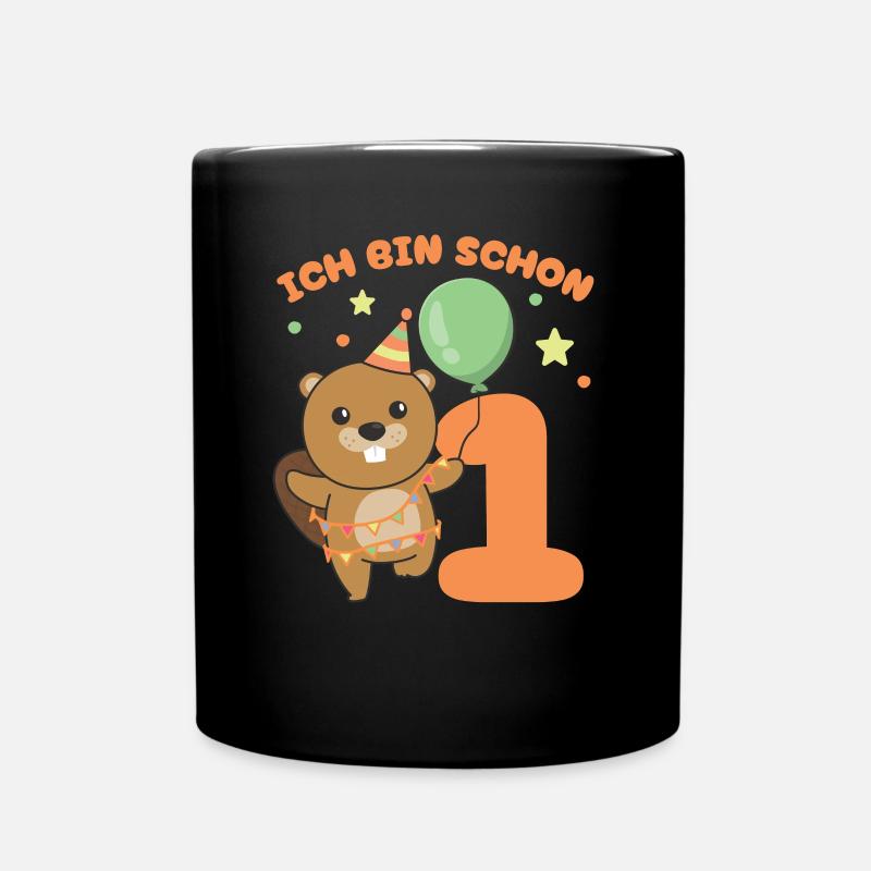 Ich bin schon 1 Biber Geburtstags Kinder - Tasse einfarbig - Schwarz
