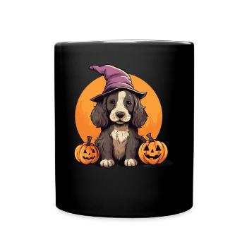 Halloween Witch Hat Pumpkin Dog Cocker Spaniel - Full Colour Mug - black - Front