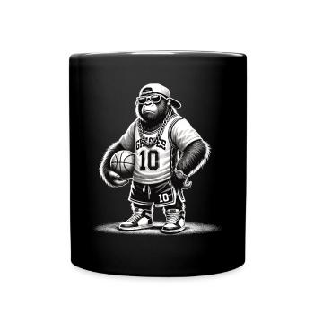 Cool gorilla with basketball and bling - Full Colour Mug - black - Front