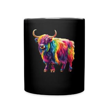 Yak Regenbogen Buntes Kunstwerk Farbenfreude - Tasse einfarbig - Schwarz - Vorne