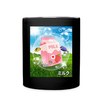 Frutiger Aero Aesthetic Tech Kawaii-Erdbeer-Milchf - Tasse einfarbig - Schwarz - Vorne