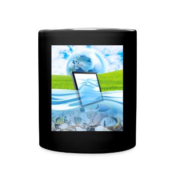 Frutiger Aero Aesthetic Tech Wasserfische Monitor - Tasse einfarbig - Schwarz - Vorne