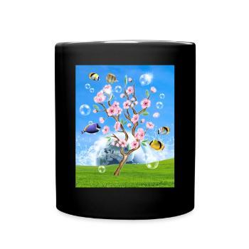 Frutiger Aero Aesthetic Tech Kirschblütenfische Bl - Tasse einfarbig - Schwarz - Vorne
