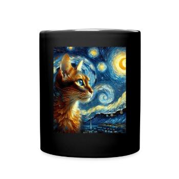 Abessinier Orange Katze Sternennacht Gemälde - Tasse einfarbig - Schwarz - Vorne