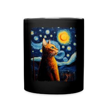 Abessinier Orange Katze Sternennacht Gemälde - Tasse einfarbig - Schwarz - Vorne