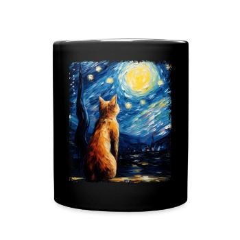 Abessinier Orange Katze Sternennacht Gemälde - Tasse einfarbig - Schwarz - Vorne