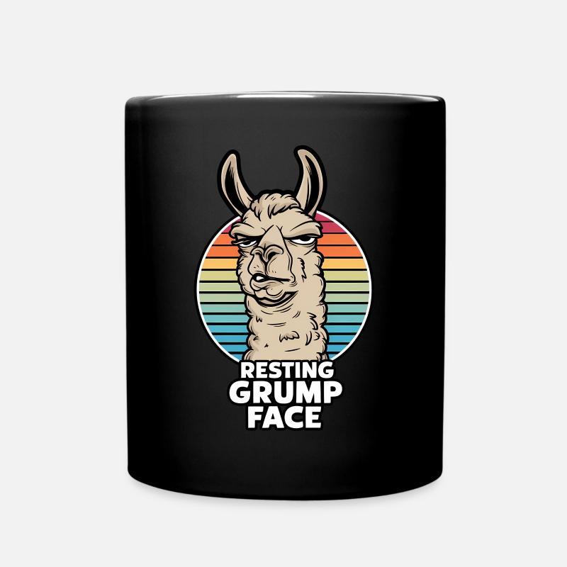 Resting Grump Face Llama Funny Rainbow Retro - Full Colour Mug - black