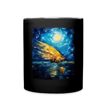 Pêche à la mouche Pêcheur Nuit étoilée Peinture - Mug uni - noir - Devant