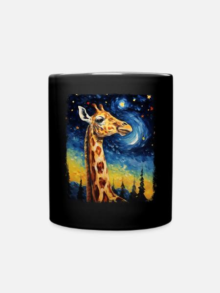 Giraffe Tier Sternennacht Gemälde - Tasse einfarbig - Schwarz
