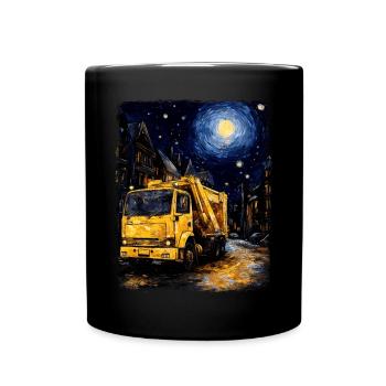 Garbage Trucker Müllwagen Sternennacht Malerei - Tasse einfarbig - Schwarz - Vorne