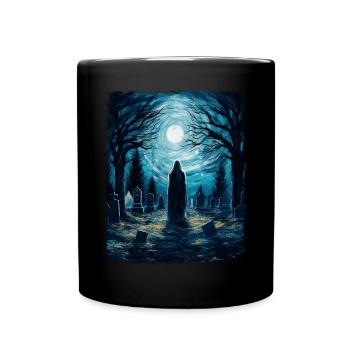 Geisterfriedhof Gespenstische Sternennacht Malerei - Tasse einfarbig - Schwarz - Vorne