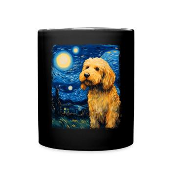 Golden Doodle Goldendoodle Chien Nuit étoilée Peinture - Mug uni - noir - Devant