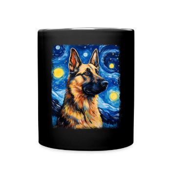 German Shepherd Starry Night Painting - Full Colour Mug - black - Front