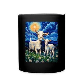 chèvres animaux de la ferme fermier peinture nuit étoilée - Mug uni - noir - Devant