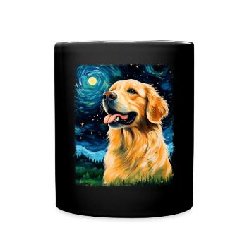 Golden Retriever chien Nuit étoilée peinture - Mug uni - noir - Devant
