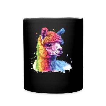 Colorful Alpaca Rainbow Portrait - Full Colour Mug - black - Front