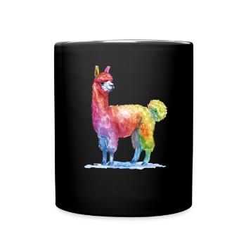 Colorful Llama Watercolor Painting - Full Colour Mug - black - Front