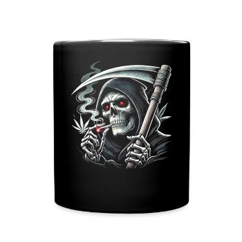 Schwarzer Humor rauchender Sensenmann zu Halloween - Tasse einfarbig - Schwarz - Vorne